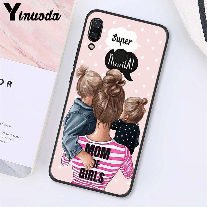 Yinuoda Fashion Black Brown Hair Baby Mom Girl Queen Phone Case for Xiaomi Redmi Note 7 8T Redmi 5plus 6A Note8 4X Note8Pro