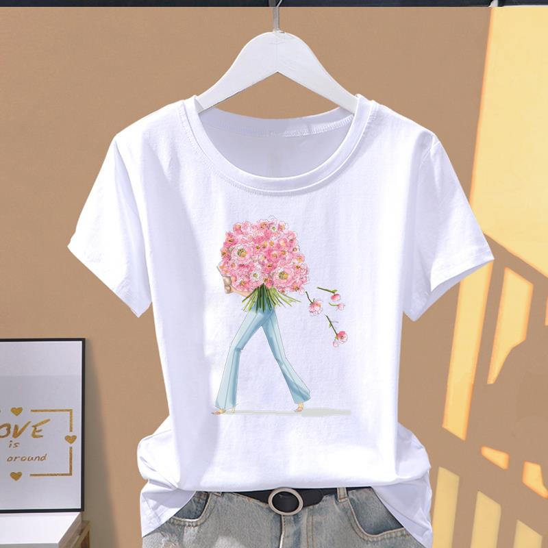 (Asian Size) Graphic Female Top Women's Clothing T O-neck Tee love heart trend Fashion Print Casual Short Sleeve T-shirts