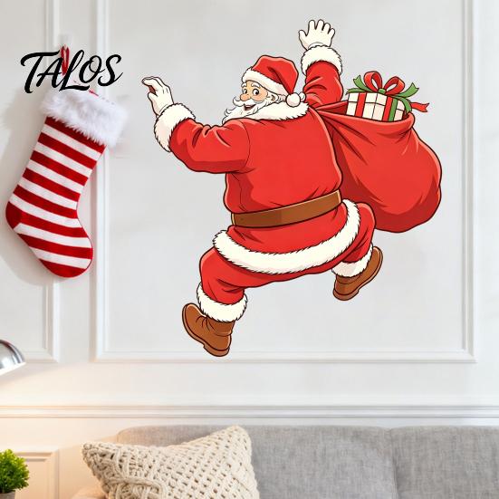 Weatherproof Holiday Stickers Christmas Wall Sticker, Self‑Adhesive Climbing Santa Claus Decals, Funny Window Clings Mural Decor for Living