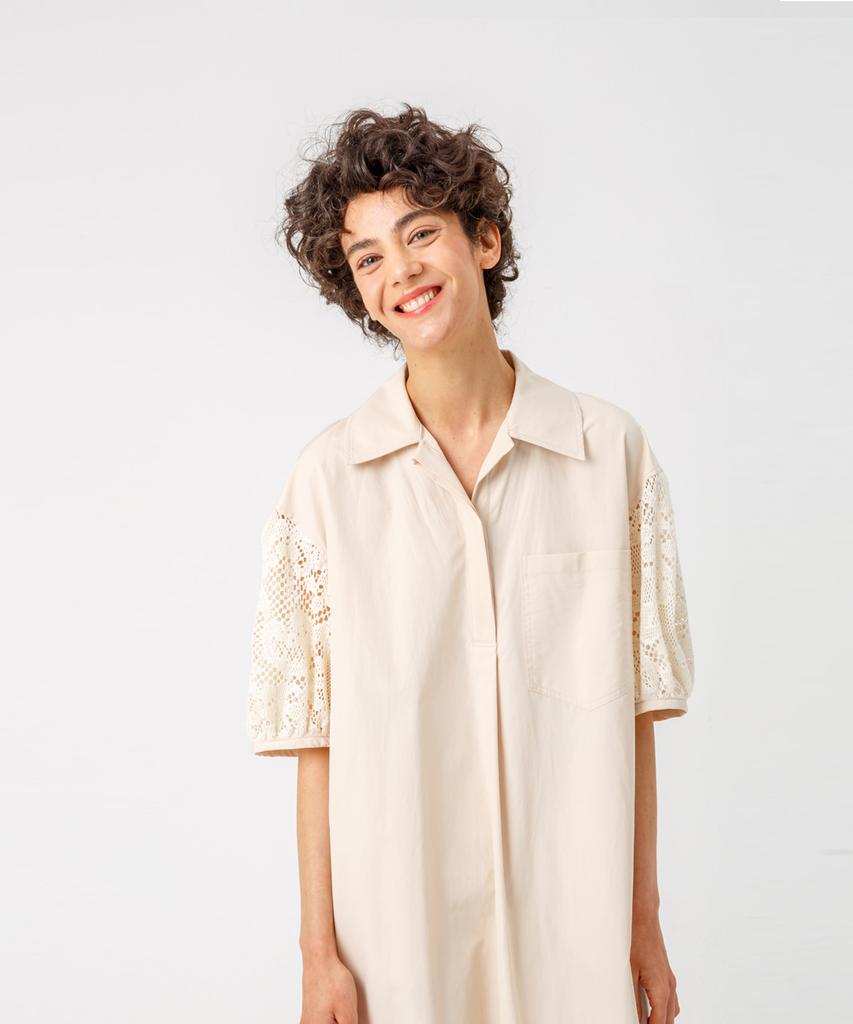 PAGE Lace Sleeve Dress_Beige