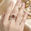 Luxury New Luxury Flower Ring, Gold-plated with Red Gemstones, European Beautiful Women's Hand Jewelry