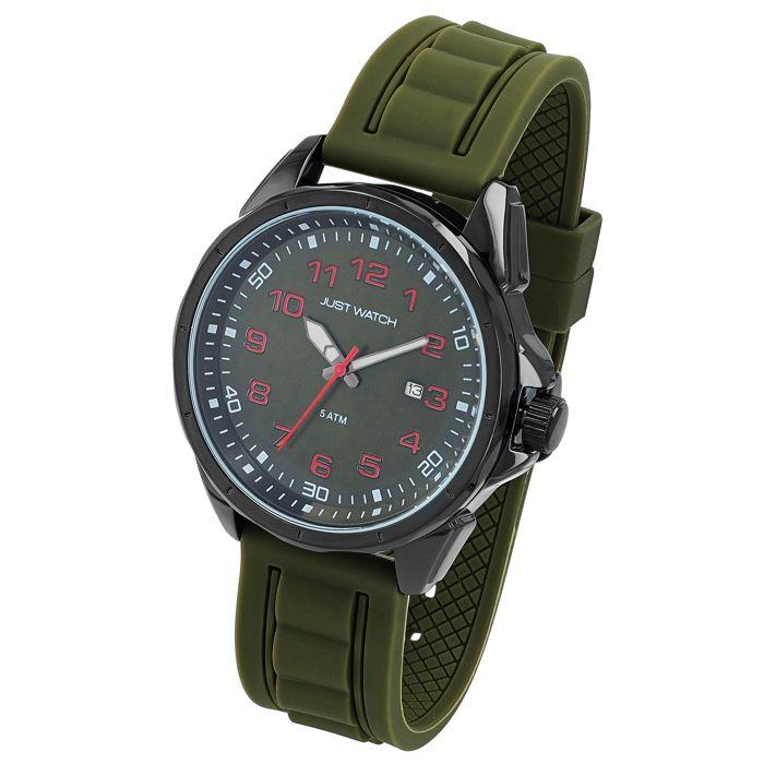Montre - Aaron - Bracelet silicone vert - Boîtier métal 45 mm - Étanchéité 5 ATM