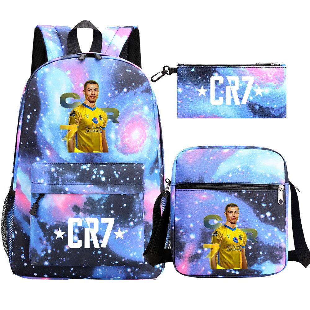 Football Star Printed Youth Student Schoolbag Three-Piece Set Men S And Women S Backpack 46CMX32CMX16CM
