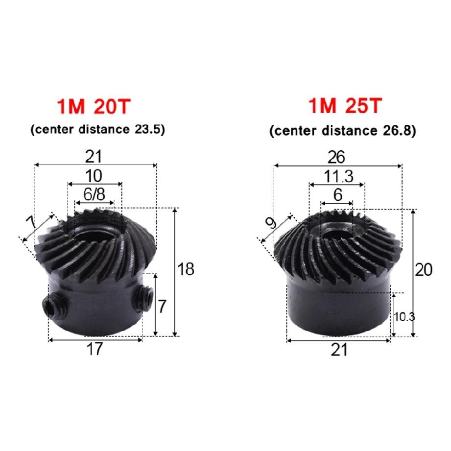 1:1 Precision Helical Bevel Gear 1M 15/20/25 Teeth 5/6/7/8MM Spiral Steel Gear 1M 20T 1M 25T