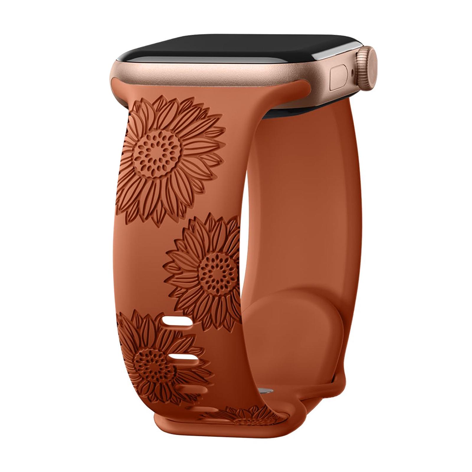 

Силиконовый ремешок для часов Apple iWatch с лазерной гравировкой в виде подсолнуха - Водонепроницаемый с застежкой в виде восьмерки 38/40/41mm (Series 1-9), 42mm (Series 10)