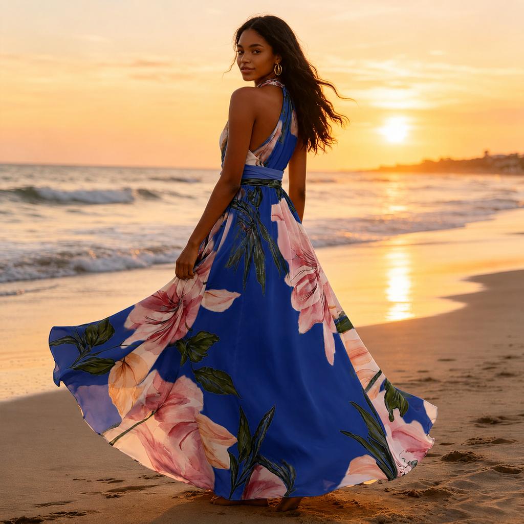 Women's Printed Long Dress Elegant Party Vacation Maxi Dress for