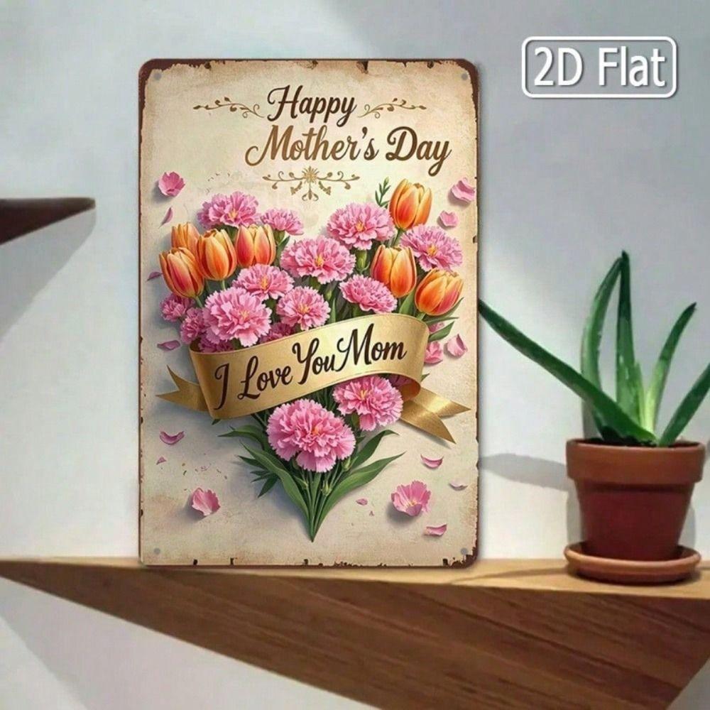 Tin Sign Wall Art, Rustproof Metal Poster, 8x12 Inch, Vintage Flower, Living Room Decor