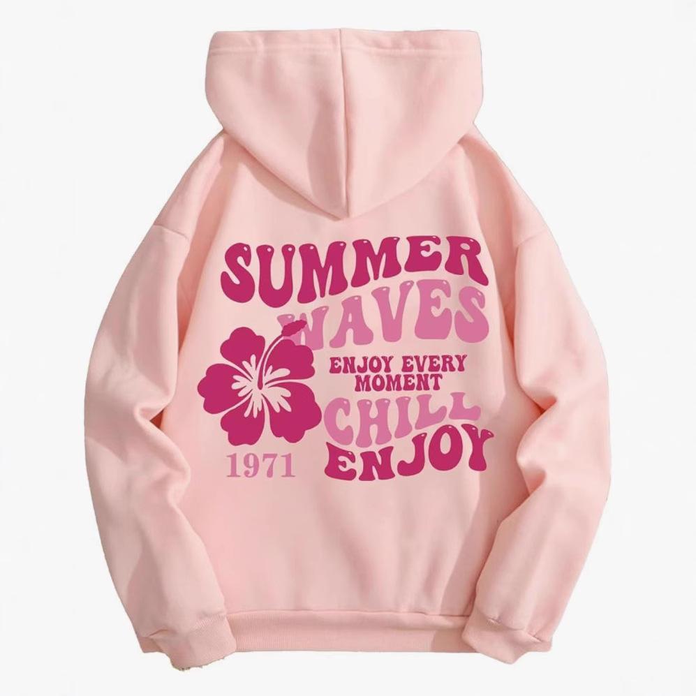 Hooded Women's Print Pullover Hoodie Long Sleeve Outer Wear