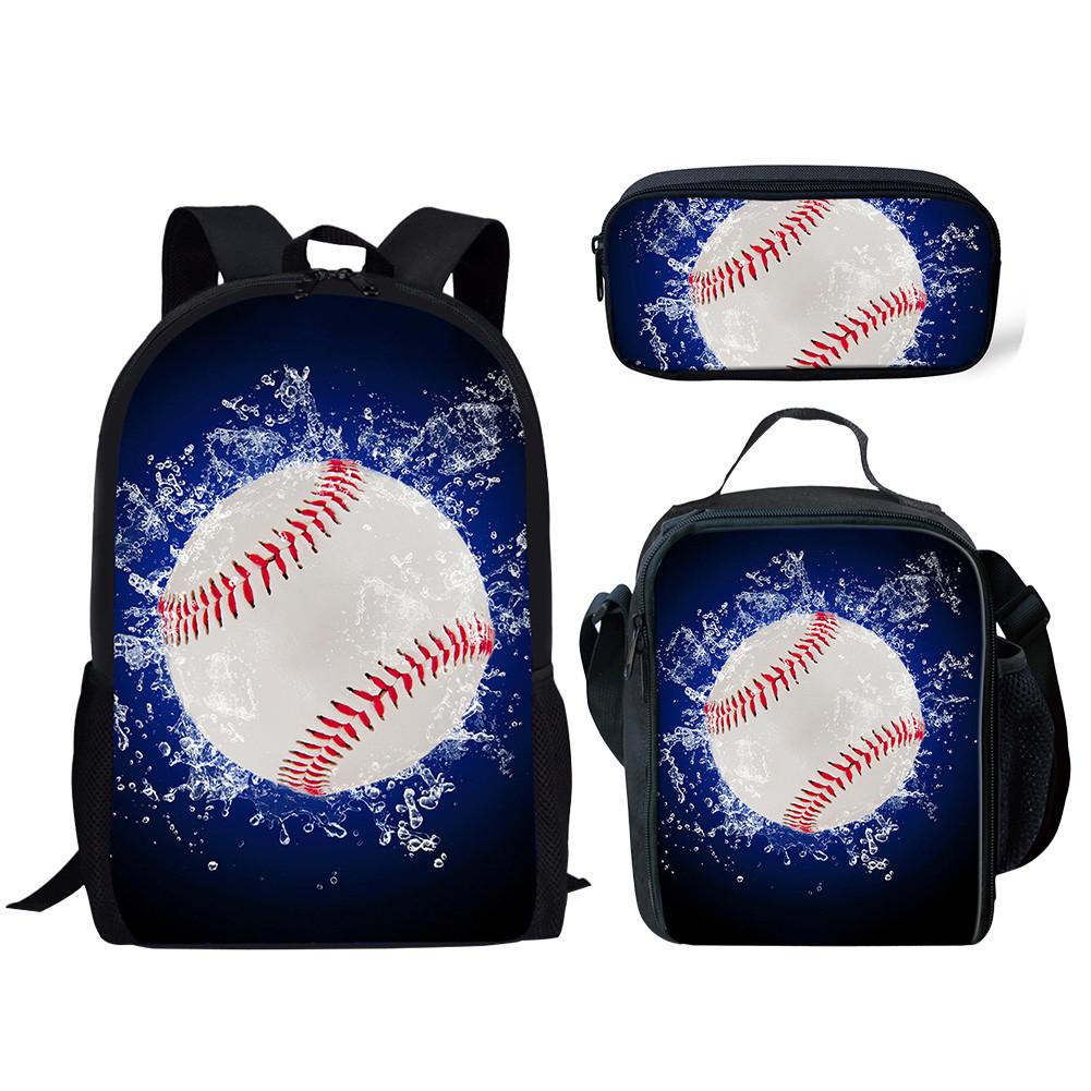 Backpack Basketball Water Fire Baseball Pattern School Bag Backpack Meal Bag Pencil Bag Three-Piece Set
