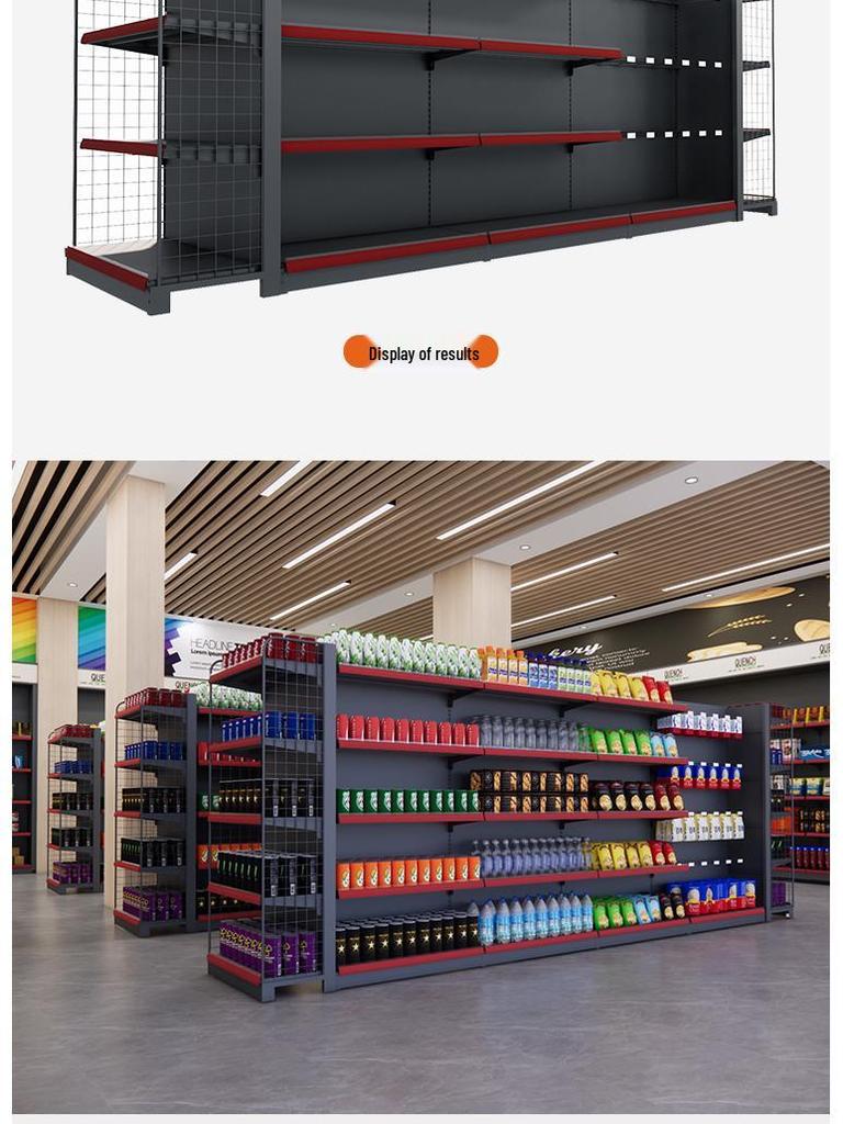 Multi-Functional Snack & Pharmacy Display Rack: Double-Sided, Multi-Layered Shelf for Convenience Stores and Supermarkets.