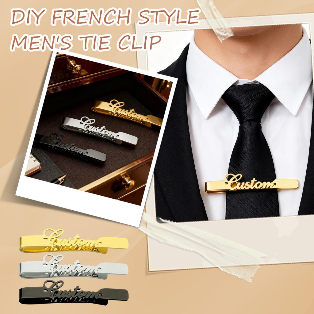 Сделай сам Французский мужской зажим для галстука Нержавеющая сталь Полированный Именной зажим для галстука Подарок