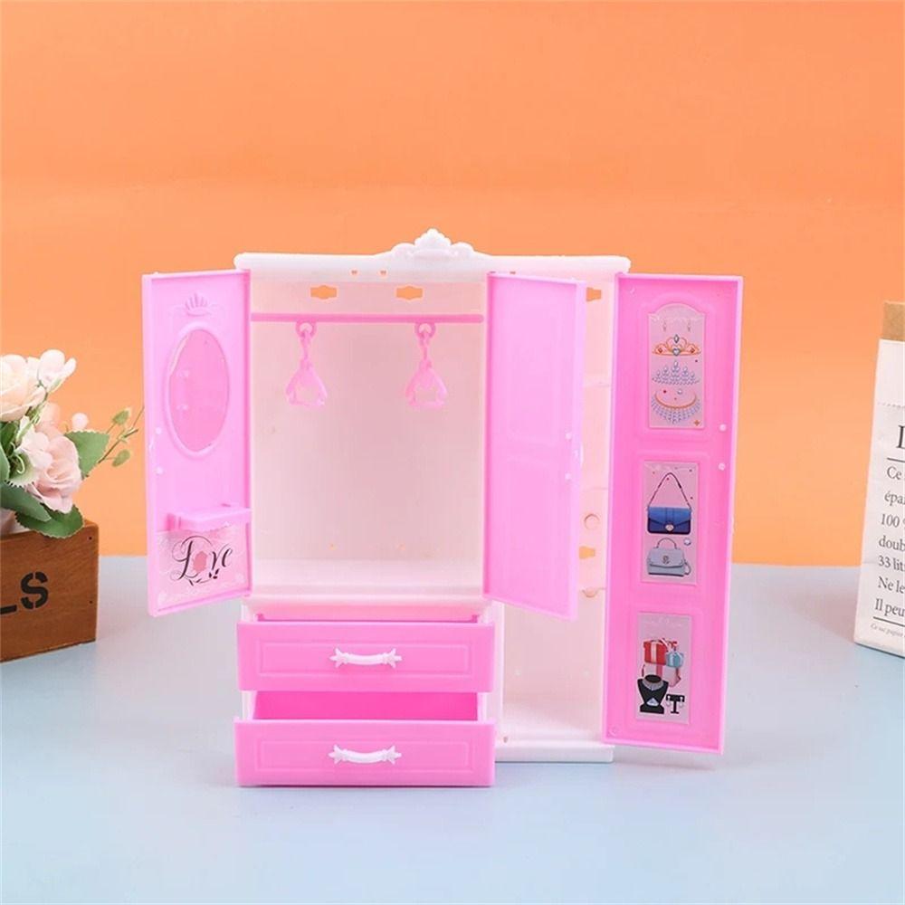 Plastic Doll Closet Double-deck Doll Furniture Fashion Dollhouse Wardrobe  DIY Toy