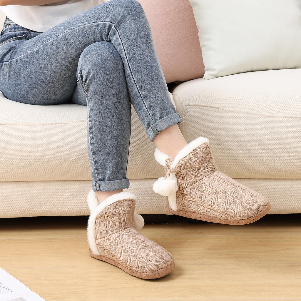 Módní Zimní Boty Smile Dámské Fuzzy Pletené Kotníkové Boty Pantofle Teplé Domácí Bavlněné Boty Venkovní Vnitřní Plyšová Podšívka Boty Pro Ženy