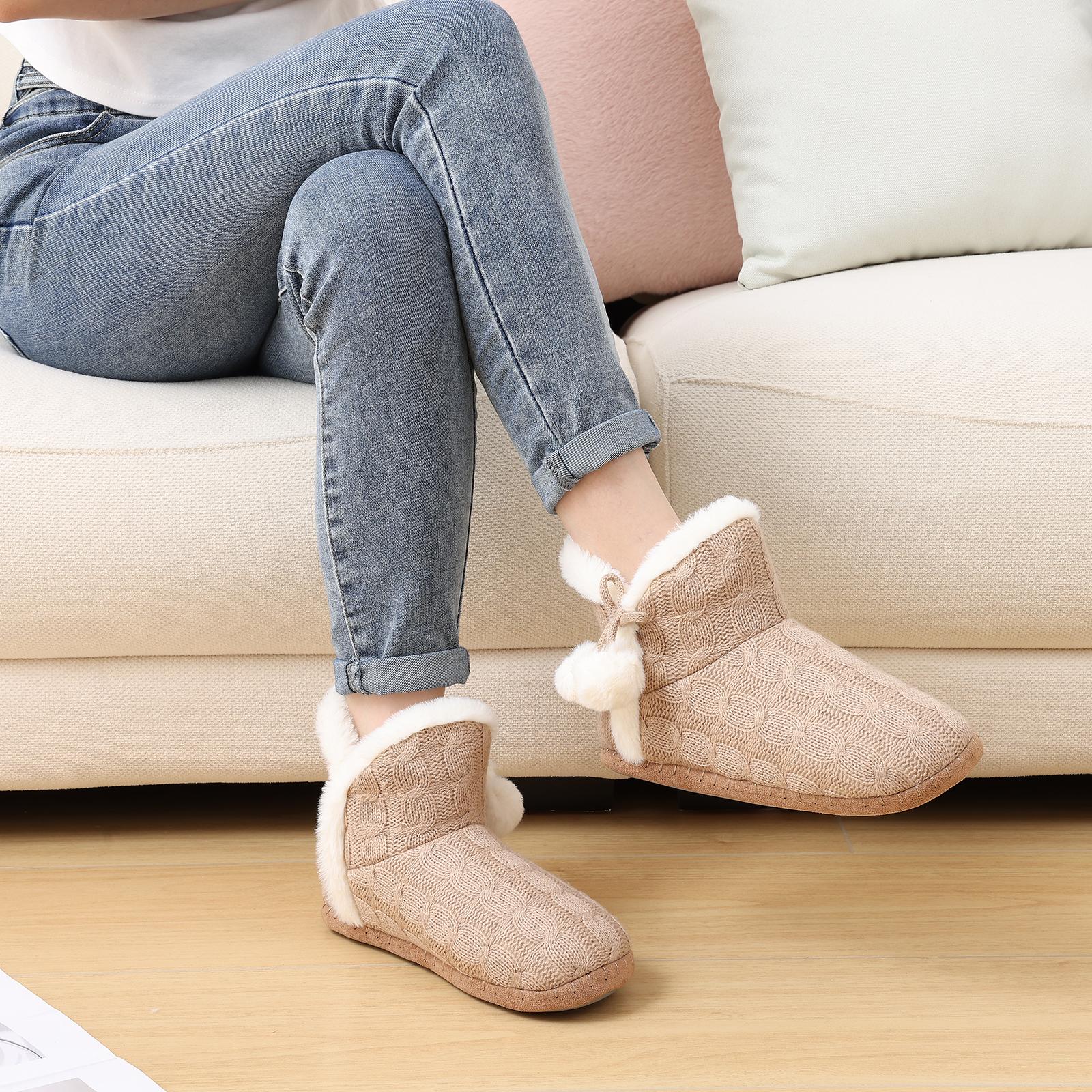 

Модные зимние ботинки с улыбкой для женщин, пушистые вязаные ботильоны, тапочки, теплые домашние хлопковые туфли, уличные, домашние, плюшевая подкладка, ботинки для женщин 39 коричневый