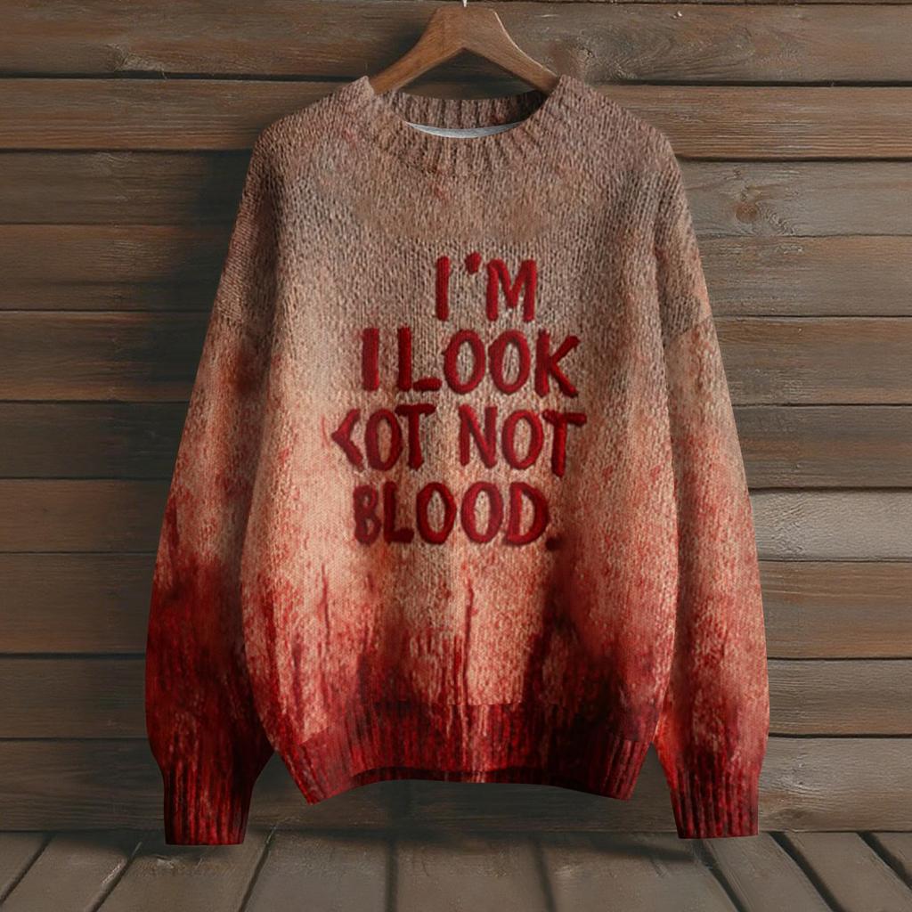 Gensere med lange ermer for kvinner O-hals Casual Søt trykk Strikket Oversized genser