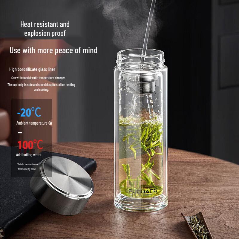 Fuguang Double Wall Glass Tea Infuser Mug