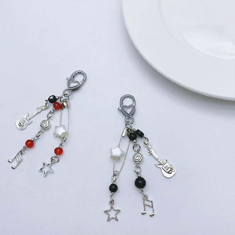 Rock Style Guitar Bead Bag Pendant Keychain Phone Charm Handmade Cute Keychain