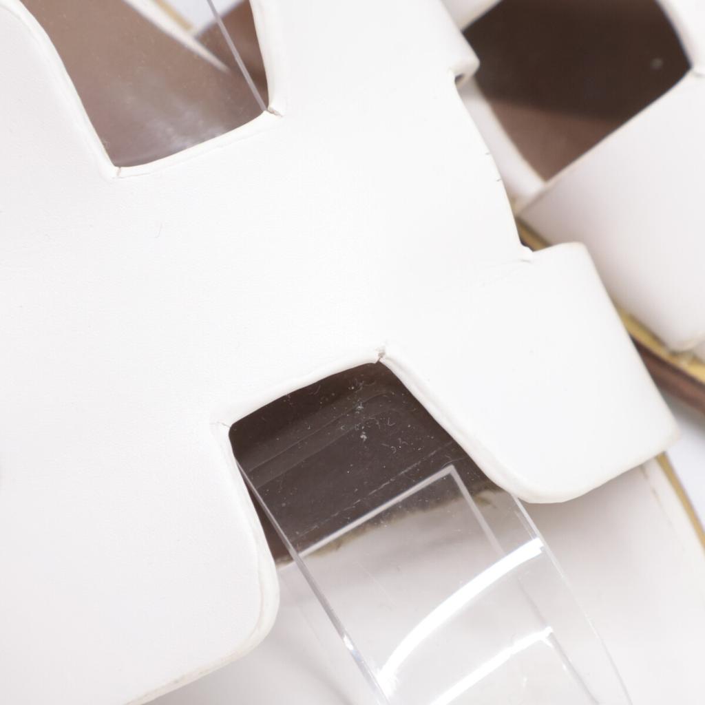 HERMES H182138Z Santorini H motif ankle strap flat sandals / shoes 35 whiteUsed