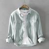 Men's High-End Cotton Pique Workwear Shirt – Loose Casual Button-Down Long Sleeve Top