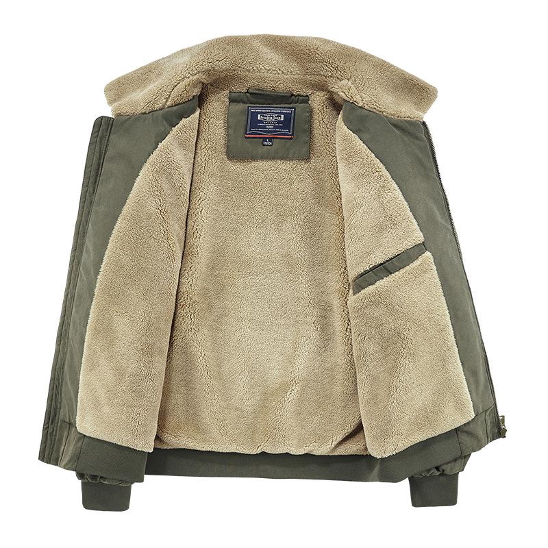 2025 Autumn/Winter Men's Plus Velvet Washed Cotton Jacket - Classic Casual Outdoor Cold-Weather Protection