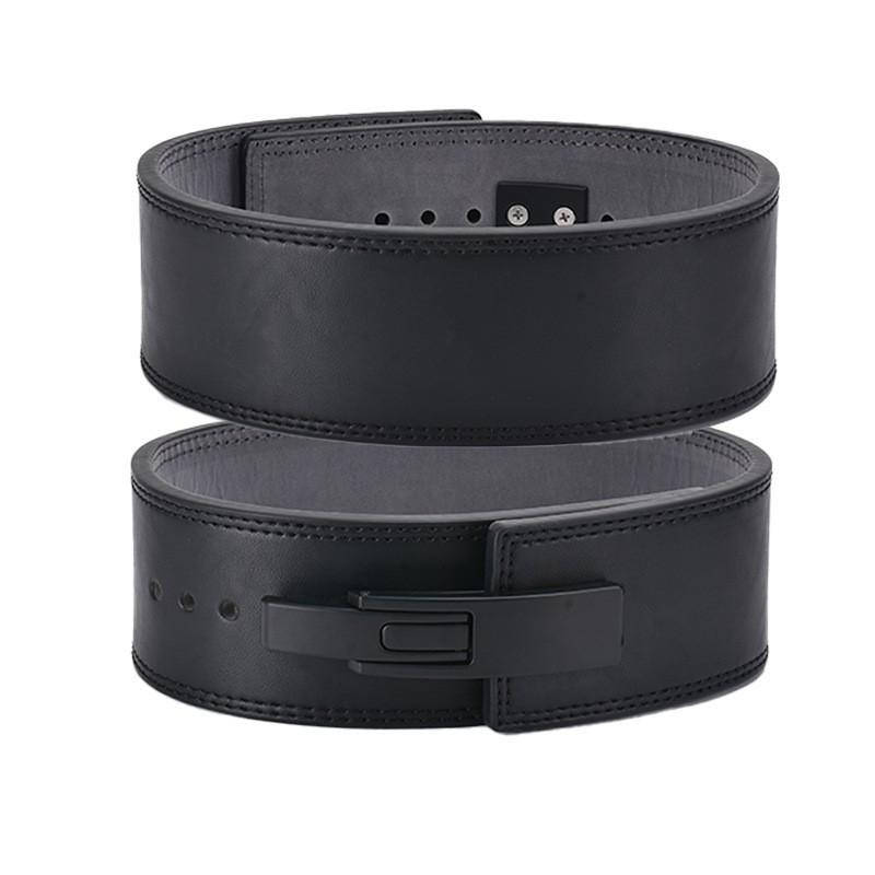 

Fitness Belt Leather Men s Women s Strength Lifting Buttons Weightlifting Power Waist Protection Sports Protective Gear Black outside and gray inside