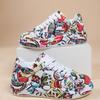 Fashion Women's Casual Sneakers 2025 Fashion New Painted Graffiti Lace Up Sports Shoes for Women Flat Pu Leather Ladies Running Shoes