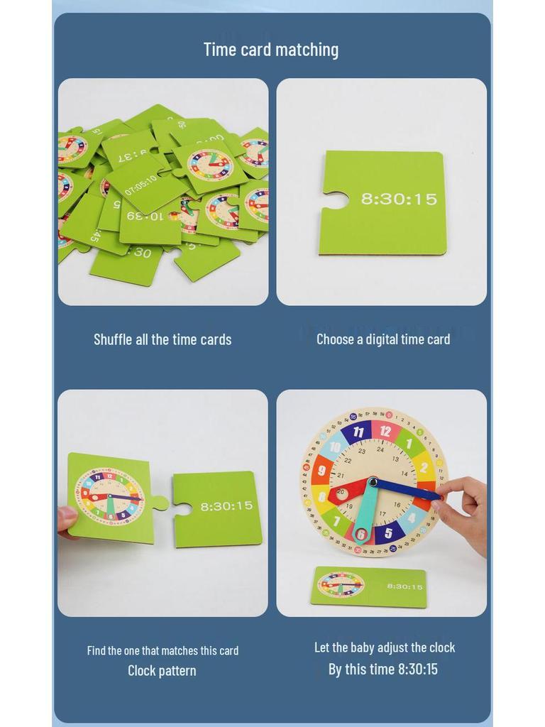 Wooden Clock Time Recognition Puzzle for Kids: Early Education and Math Teaching Aid