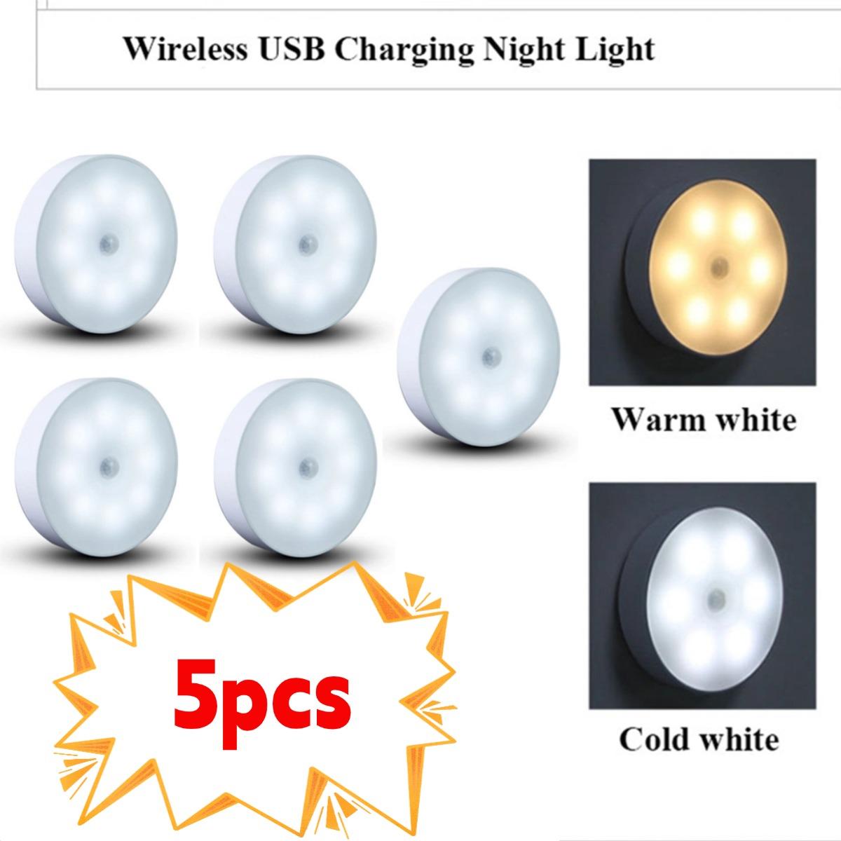 

2/3/4/5 шт. Датчик движения светодиодный ночник USB перезаряжаемый ночник для кухонного шкафа гардеробная лампа лестница беспроводной светильник для шкафа one light two color-5PCS