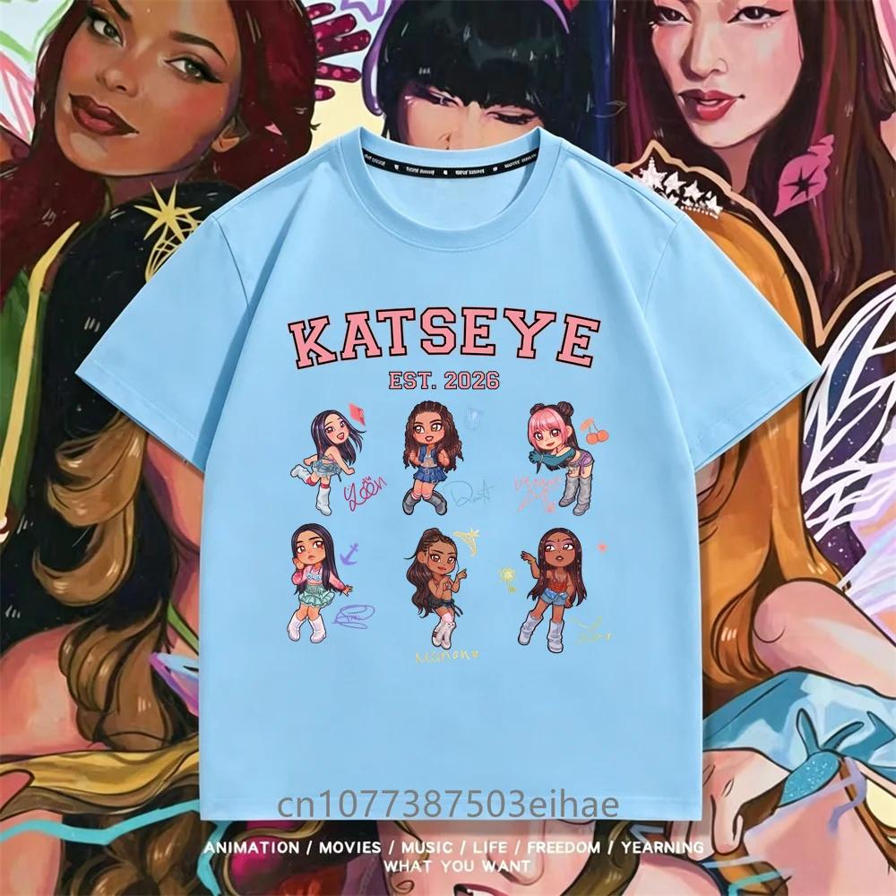 Katseye Kpop Unisex T Shirt Short Sleeve Boys Girls Megan Daniella Manon Lara Sofia Yunchae Fan Printed Casual Basic Tee