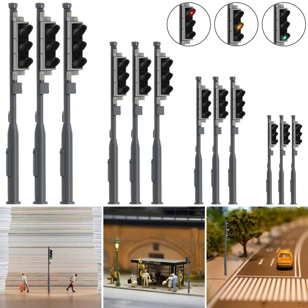 3 Pieces Mini Miniature Led Stop Lights Road Sign 3V for Train Railway Garden Street Accessories