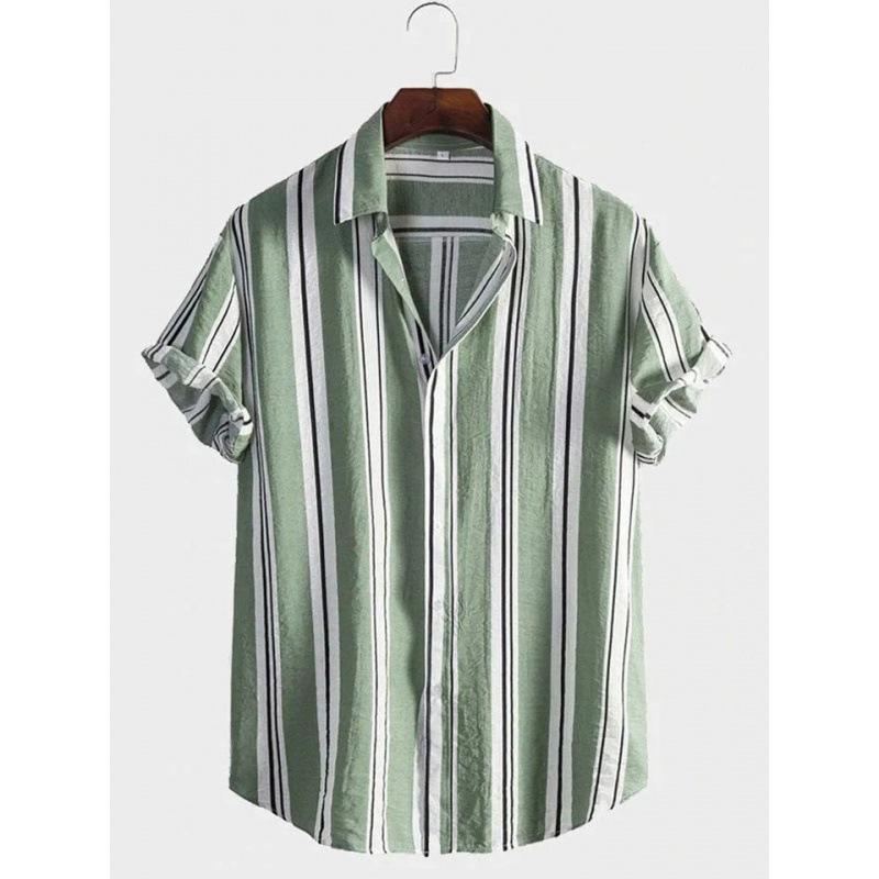 1116 New Hawaiian Beach Shirt Men's 1D Striped Digital Printing Men's Shirt