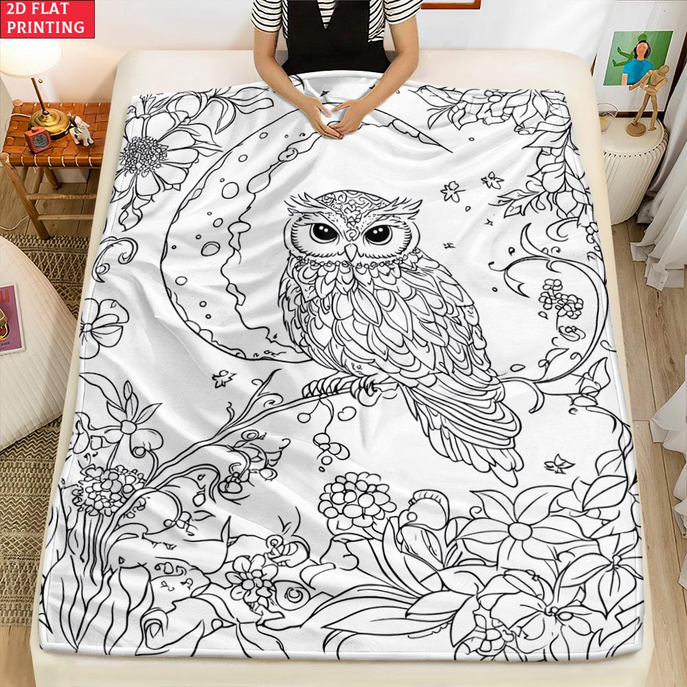Manta de Búho y Luna Diseño de Mandala Estilo para Colorear Suave Cálida Manta para Cama Sofá Sala de Estar Oficina Viaje Camping Regalo