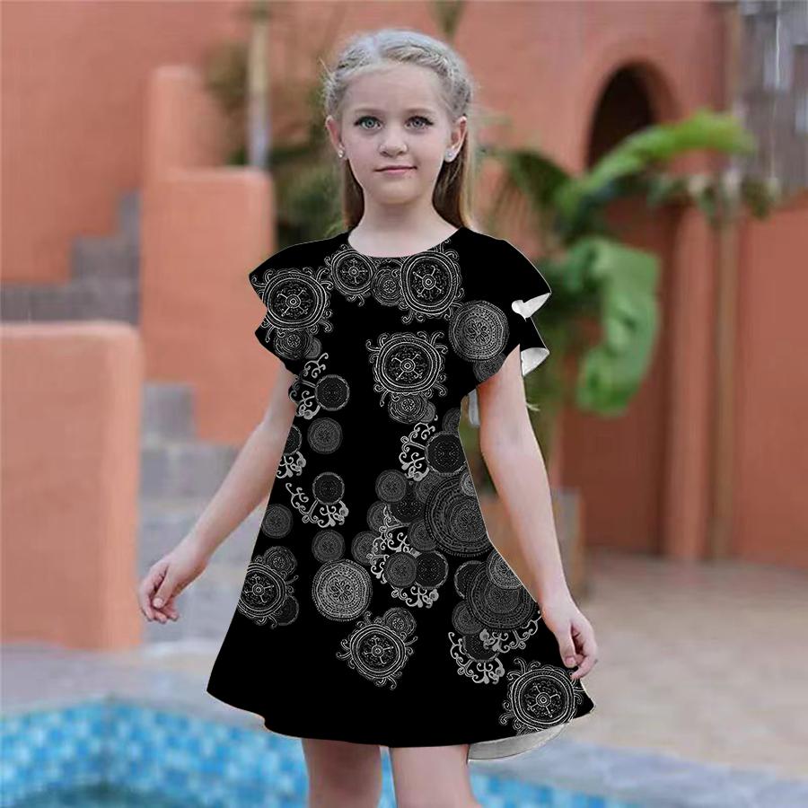 Girls Shining Beetle Print Dresses Kids Girl Party Dress Loose Fitting Loose Fitting Short Sleeved Skirt For Girls Over Four Years Old
