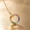 Simple Female Rainbow Zircon Stone Skeleton Round Pendant Necklace Silver Gold Color Wedding Jewelry For Women