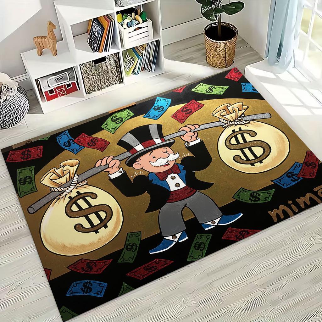 Rich Cartoon Monopoly Dollar Game Money Rug for Bedroom Living Room Sofa Home Doormat Decor,Large Kids Play Non-slip Floor Mat