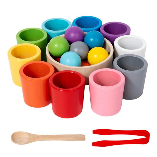 1 Set Wooden Color Sorting Cup Fine Motor Skills 10 Colors Ball Matching