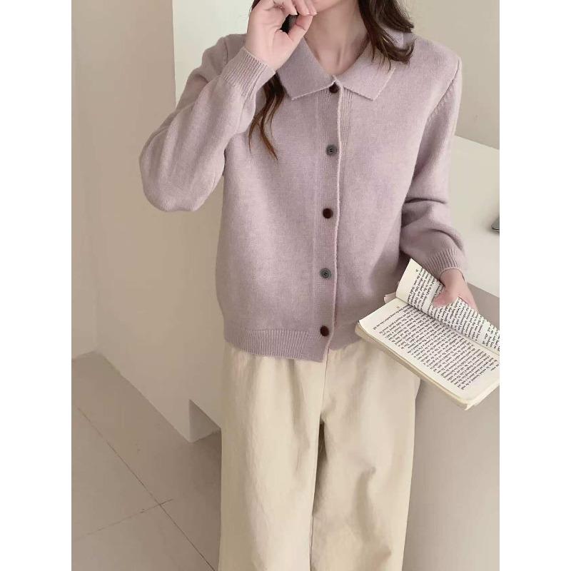 

Single-row multi-button neck knitted cardigan sweater retro lazy casual versatile loose knitted jacket One Size светло-фиолетовый