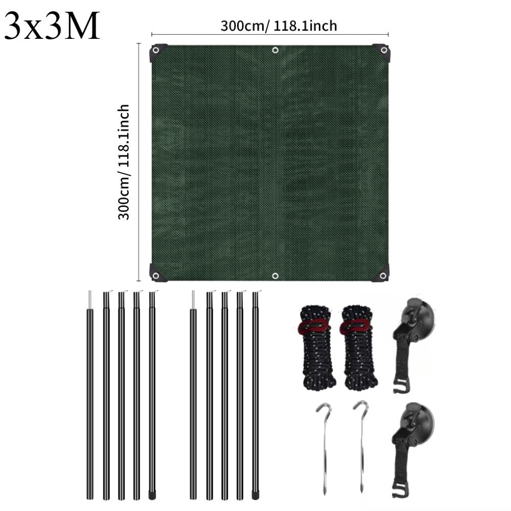 3M PE Car Side Awning with Pole Kits Rooftop Camping Tarp Waterproof Vehicle Tent Hammock Rooftop Pull Out Tailgate Tent Shelter