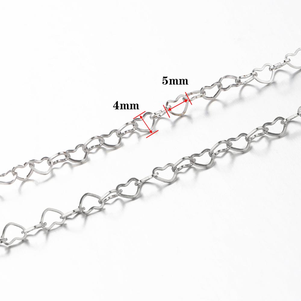 1Meter 4mm 5mm Stainless Steel Gold Color Love Heart Link Chain Handmade DIY Necklace Bracelet Anklets Jewelry Making Supplies