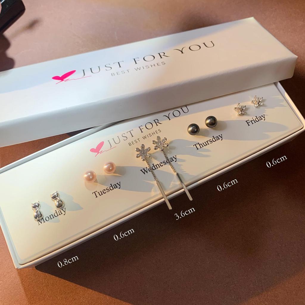 Zirkon Blume & Perle Herz Ohrstecker Set für Damen