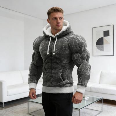 Men Muscle Hoodie Realistic 3D Print Pullover Sweatshirt Muscular Warm Fuzzy Hooded Sweatshirt for Party Street Wear