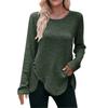 Women's Winter Tops Long Sleeve T-Shirt Round Neck Color Fashion Button Tops