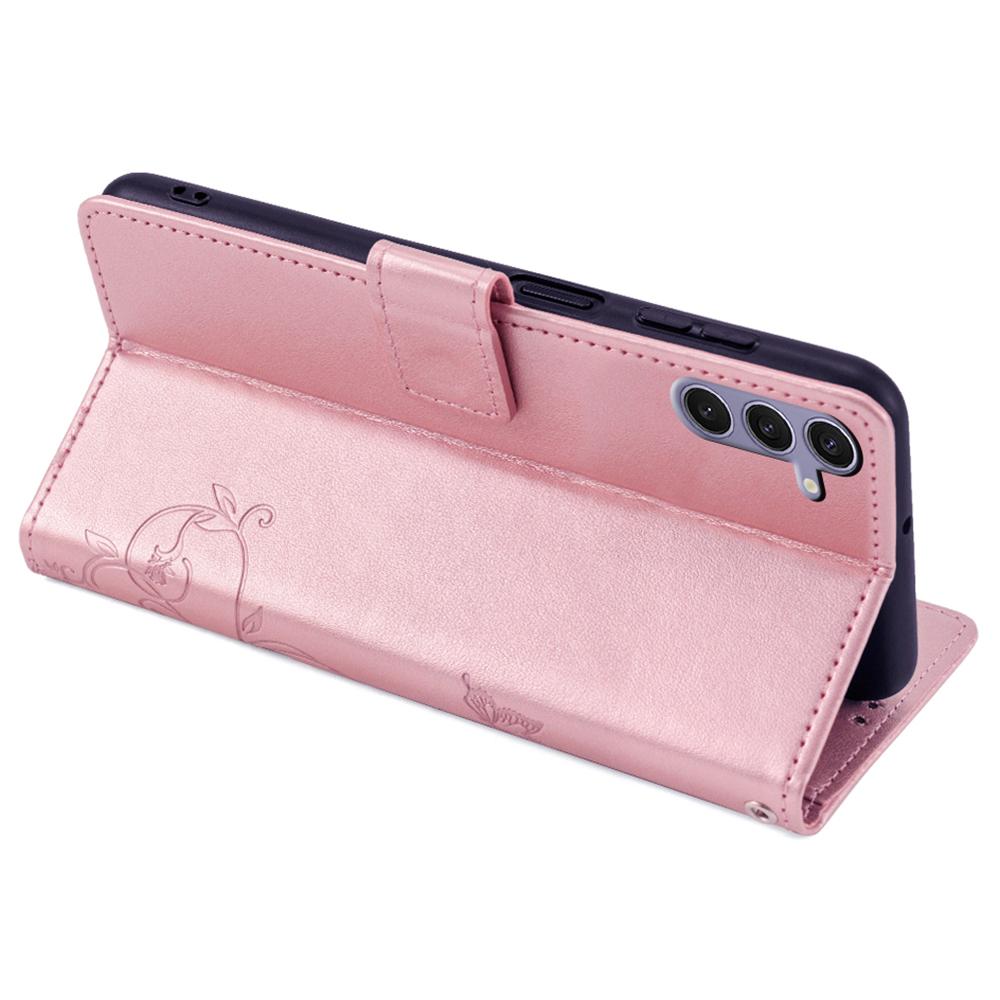 Für Samsung Galaxy S24+ Hülle Schmetterling geprägte Leder Brieftasche Handyhülle mit Handschlaufe