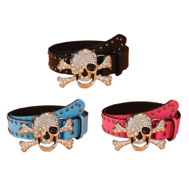 Punk Rhinestones Skull Belt for Adult Teens Waistband All Matching Rivet Studded Belt Halloween Accessories Costume Belt