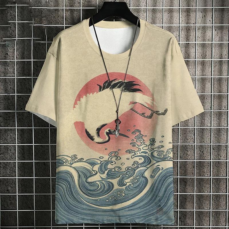 Ukiyo-E T-Shirt For Men Japanese Koi Carp Pattern Tshirts Casual Unisex Top Breathable Comfortable Summer New Oversized Clothing