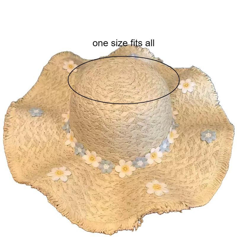 Fashion Flower Raffia Straw Hat Women Summer Wide Brim Protection Sun Hat Handmade Woven Beach Cap For Vacation Travel Outdoor