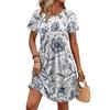 Women's Short Sleeve Floral Print Casual Dress Round Neck Waist Tie with Pockets Comfortable Fit Summer Dress