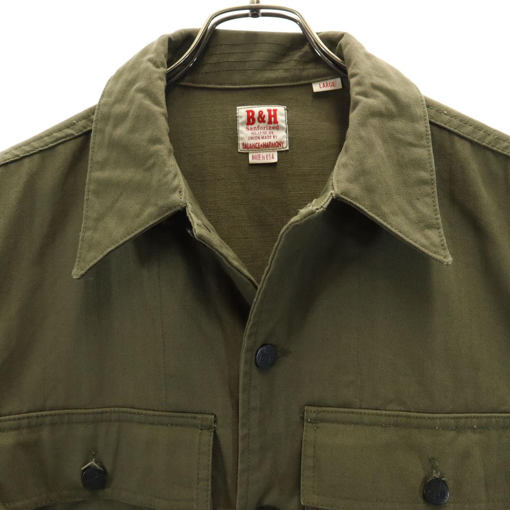 B&H sanforized Made in USA Herringbone Pattern Military jacket L khaki Men's Used