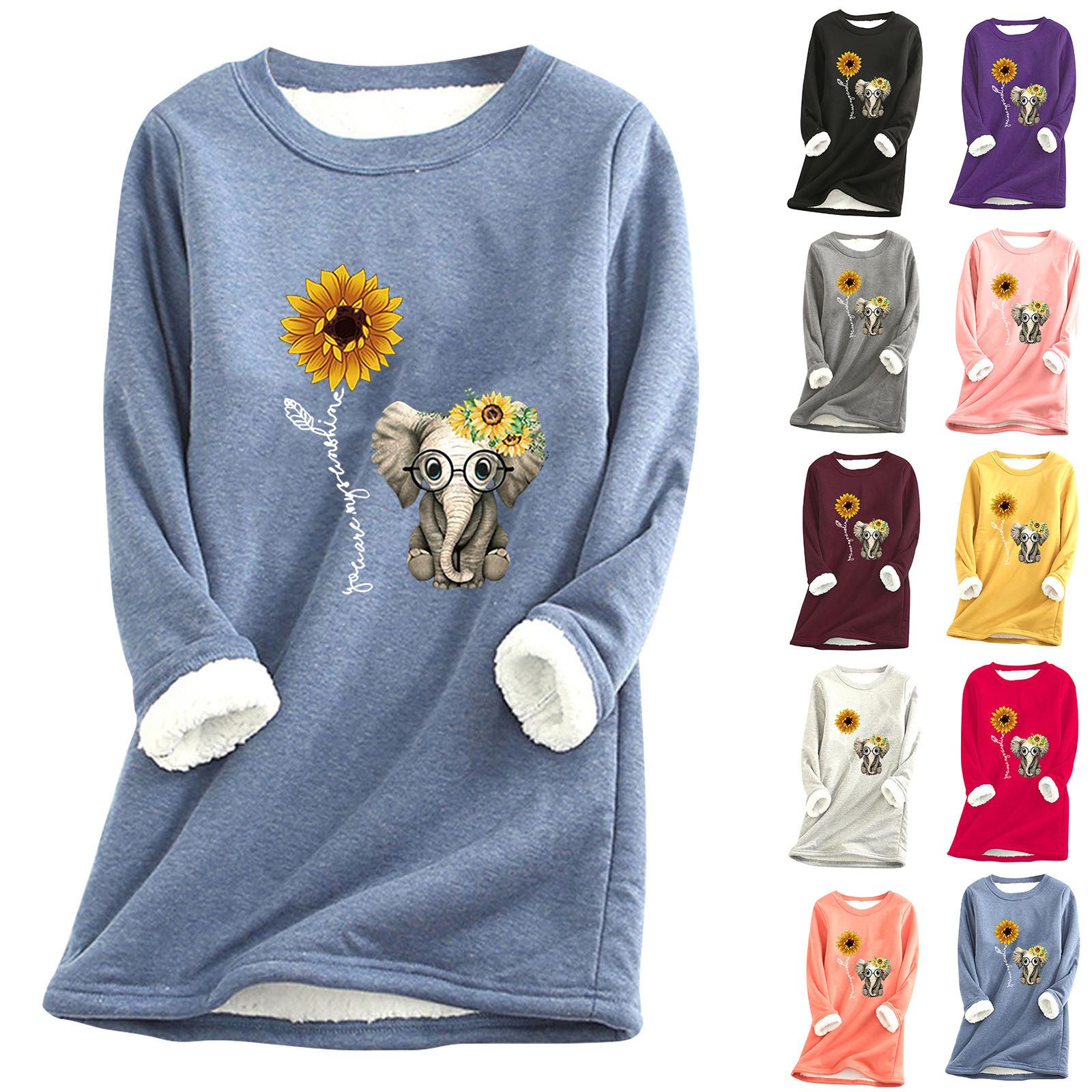 

Женская рождественская толстая флисовая толстовка с принтом, теплое нижнее белье, топ