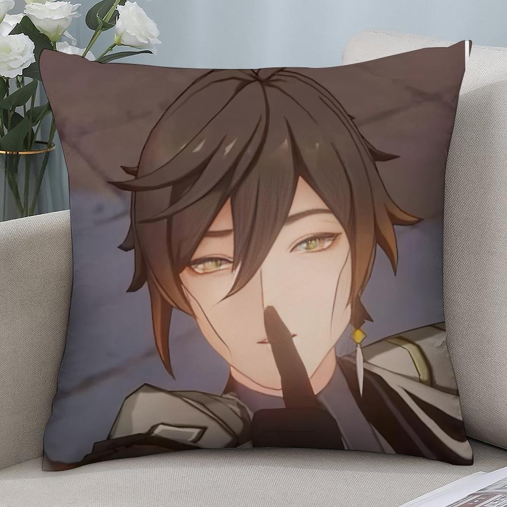 Zhongli Genshin Impact Pillow Case 3D Print Polyester Fiber 45*45 cm Home Sofa Throw Pillow Cover Decoration Festival Gift